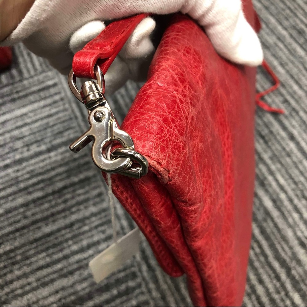 Balenciaga Rouge Cardinal Lambskin Leather Silver Envelope Clutch. - Picture 7 of 16